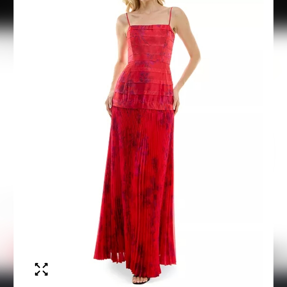 Taylor‎ Crystal Organza Floral-Print Pleated Gown Sz 6